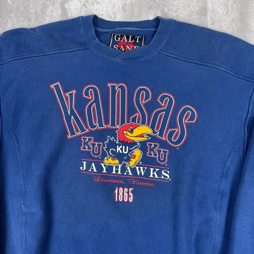 Vintage Kansas Jayhawks Sweatshirt‎ Mens Large Blue NCAA Basketball Galt 90s